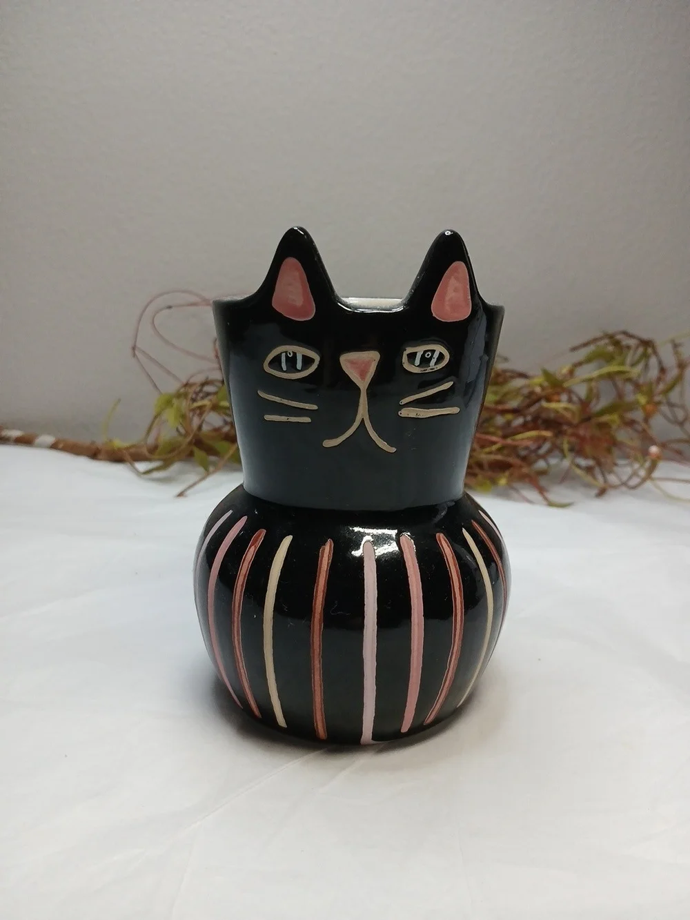 Threshold Black Ceramic Cat Planter with Pink Accents *Never Used*